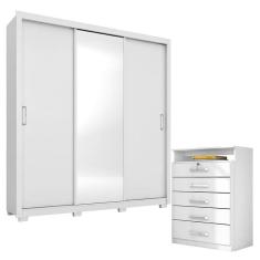 Cômoda Triunfo e Guarda Roupa Casal Residence Branco com Pés - Demóbile