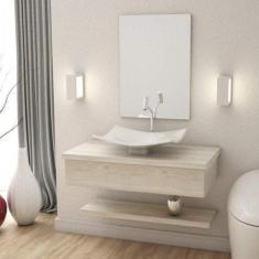 Bancada para Banheiro 80cm com Cuba Folha F44 e Prateleira 805W Metróp