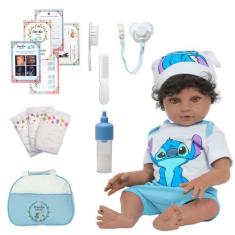 Boneco Reborn Menino Negro Realista 46cm Com Vários Itens - Cegonha Re