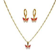 Conjunto Infantil Colar e Brinco Borboleta Folheado Ouro 18k Antialérgico