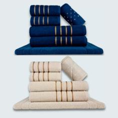 Jogo De Toalhas 12 Pçs Coleção Dubai 100% Algodão Az+bg