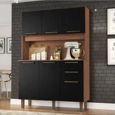Armário De Cozinha Completa Compacta 6 Portas 2 Gavetas 1,20m Pop Nature / Preto Zanzini