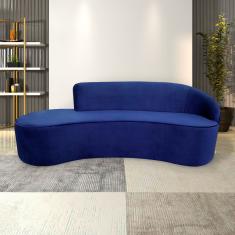 Sofá Decorativo 3 Lugares 210Cm Abby Encosto Direito Curvo Veludo Azul Marinho G15 - Gran Belo