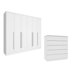 Guarda-roupa 6 Portas Portugal E Cômoda 5 Gavetas Florença Espresso Móveis Branco-neve