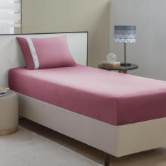 Lençol Malha Solteiro Liso C/ Elástico + 01 Porta Travesseiro - Textil