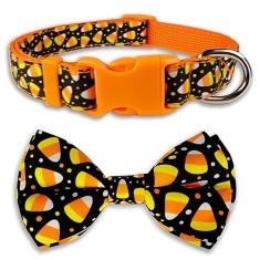 Coleira de gravata borboleta para cães de Halloween, coleira de milho doce para cães grandes, médios e pequenos