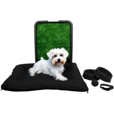 Kit Colchonete Pet Pequeno Sanitário Grama Comedouro Coleira Bolinha -