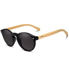 Óculos de Sol Kingseven Retro Hastes de Madeira Clara com Proteção Uv400 (Preto)