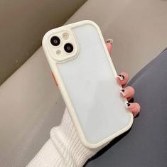 Capa de telefone de silicone com borda colorida Candy para iPhone 14Pro Max 11 12 13 Tampa traseira de proteção transparente transparente, branca, para iPhone 11ProMAX