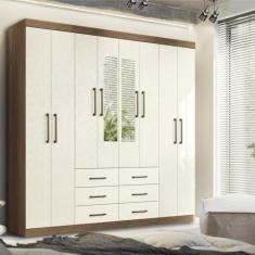 Guarda-roupa Casal 8 Portas 6 Gavetas Liverpool com Espelhos Jatobá/areia