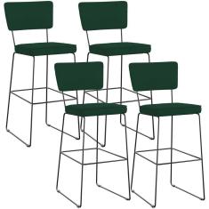 Kit 04 Banquetas Para Cozinha Sala De Jantar Base Em Aço Allana L02 Suede Verde Musgo