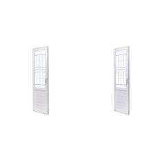 Kit com 2 Portas de Aço com Postigo 215x83cm com Grade Quadriculada e Vidro Liso Unicsol Ramassol Branco
