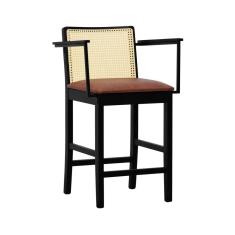 Banqueta Média Pérola com Braços com 62cm Altura Madeira Maciça Encosto Telinha Assento Estof.Sintético Preto/Marrom