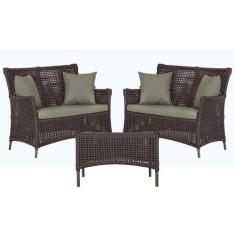 2 Sofá Área e Mesa Igapó Alumínio Pintura Marrom Corda Náutica Estofad