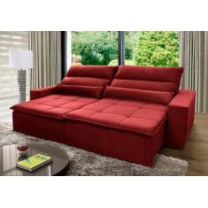 Sofá Retrátil Reclinável Amsterdam 2,70m Suede Velut Vermelho Molas no