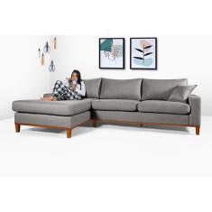 Sofa Living California Com Chaise Lado Direito em Linho - Essencial Es
