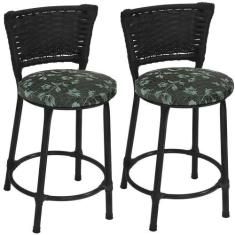 Kit 2 Banquetas Baixa Preta Junco Preto com Assento Estampado Fortmix