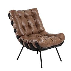 Poltrona Decorativa Sala de Estar Costela Base Preta Couro Mel G34 - Gran Belo