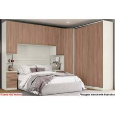 Quarto Casal Modulado Seletto 5 Peças (1 Ponte + 1 Closet Canto + 1 Guarda Roupa 2 Portas de Correr + 2 Complementos) QM121 Areia/Jequitibá - Henn