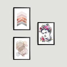 Kit 3 Quadros Decorativos Geométricos Frida 45x34cm - com vidro - Quad