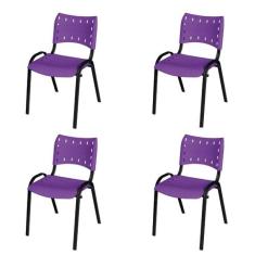 Kit Com 4 Cadeiras ISO Empilhável Tubo Oblongo Para Escritório Igreja 