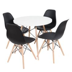 Sala De Jantar Mesa Eames Eiffel Branca 90cm Com 4 Cadeiras Pretas