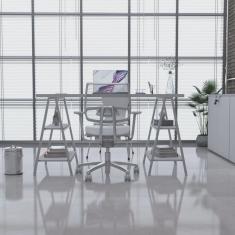 Escrivaninha Cavalete 135Cm 4 Prateleiras Estilo Industrial Kuadra