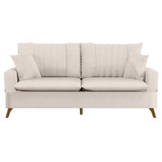 Sofá 160Cm 2 Lugares Com Almofadas Pés Curvos Veras Linho D05 Cru - Mpozenato
