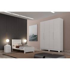 Guarda Roupa Solteiro 4 Portas 2 Gavetas - Canadá-Branco - Leifer Móveis