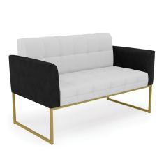 Sofá Namoradeira 2 Lugares Base Industrial Dourado Elisa Preto/Linho Cinza A05 D03 - D'Rossi