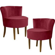 Kit 02 Poltronas Decorativas Sala de Estar Base de Madeira Ayla Veludo Marsala - Gran Belo