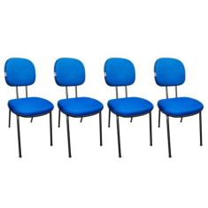 Kit 4 Cadeiras Secretaria Fixa Pé Palito Estofada Tecido Jserrano Azul