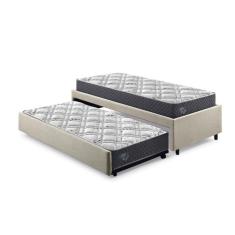 Bicama Box Solteirão 96x203 Cm Linho com Dois Colchões Adapto Molas Ensacadas Ecoflex Bege/Cinza