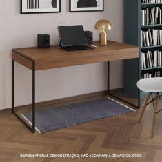 Escrivaninha Industrial Madeira Padrão Office Amêndoa Malta 137x53cm com Base em Ferro Preto