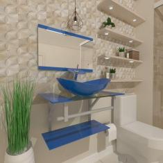 Gabinete de Vidro 60cm com Cuba Oval Azul