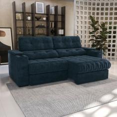 Sofá 260 cm com Porta Copos Retrátil e Reclinável Premier Azul Marinho