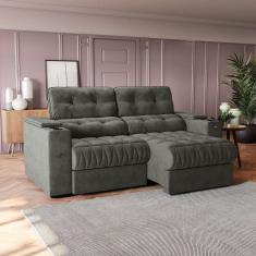 Sofá 230 cm com Porta Copos Retrátil e Reclinável Premier Cinza