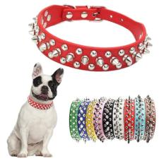 Coleira de cachorro com pontas vermelhas, cogumelo, rebite, coleiras para filhotes, meninas, meninos, couro, cravejado, coleira de gato, fivela de metal ajustável, treinamento durável para treinamento