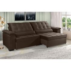 Sofá Retrátil e Reclinável RENEW 2.90m ESTILO ESTOFADOS - França Velusoft Cor &quot;Marrom&quot;