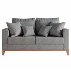 Sofá 2 Lugares Decorativo 1,60cm Beni Base Madeira Linho Cinza - Montanaris Decor