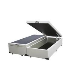 Cama Box king size com Bau Pistão a gás Branco Bipartido