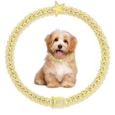 Corrente cubana para cães, coleira de corrente de metal com design de fivela segura, corrente de ouro para animais de estimação, coleira cubana de cristal para cães pequenos e gatos