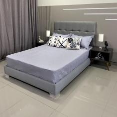 Cama Box Luxo Com Cabeceira Berlim Linho Cinza RBL Queen 1,60 X 2,00