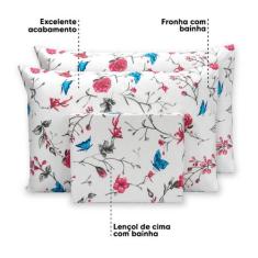 Lençol Casal 3 Pçs Estampado C/ Fronhas Percal 180 Fios 40cm Altura - 