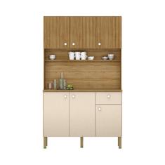 Armario De Cozinha 6 Portas E 1 Gaveta Rubi Style Kits Paraná Cor:freijo/vanilla/cp-ripado