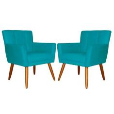 Kit 02 Poltronas Decorativas Onix Suede Azul Turquesa - SA Móveis - Es