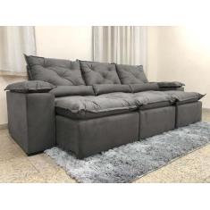 Sofá 5 Lugares Retrátil e Reclinável 2,70 metros Alpoim Estofados Cinz