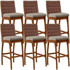Kit 06 Banquetas Altas Mila Marrom Linho Bege