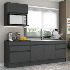 Armário De Cozinha Compacta 220cm Rodapé Multimóveis Preto