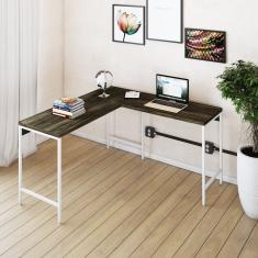 Mesa De Escritório Em L Estilo Industrial 135x140cm Active Carvalho Dark - Est.branca